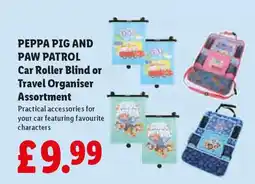 Lidl PEPPA PIG AND PAW PATROL Car Roller Blind or Travel Organiser Assortment offer