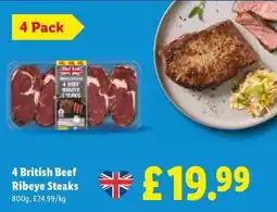 Lidl 4 British Beef Ribeye Steaks offer