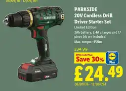 Lidl PARKSIDE 20V Cordless Drill Driver Starter Set offer