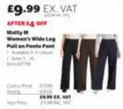 Costco Matty M Women's Wide Leg Pull on Ponte Pant offer
