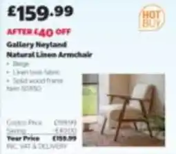 Costco Gallery Heyland Natural Linen Armchair offer