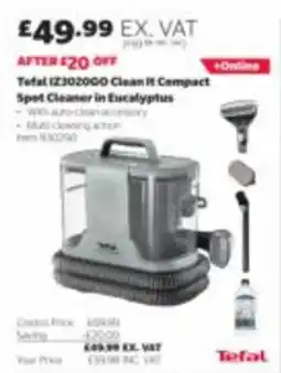 Costco Tefal clean it compact spot cleaner in eucalyptus offer