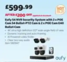 Costco Eufy S4 NVR Security System with 2 x POE Cam S4 Bullet-PTZ Cam & 2 x POE Cam E40 Bullet Cam offer