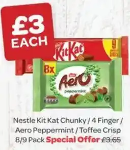 Spar Nestle kit kat chunky / 4 finger / aero peppermint / toffee crisp offer
