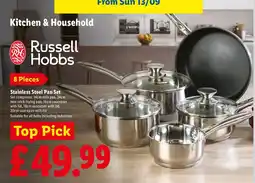 Lidl Russell Hobbs stainless steel pan set offer