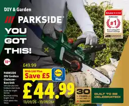 Lidl Parkside 20v cordless chainsaw bare unit offer