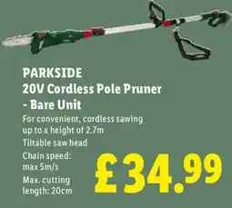 Lidl Parkside 20v Cordless Pole Pruner - Bare Unit offer