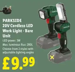 Lidl Parkside 20v Cordless Led Work Light - Bare Unit offer