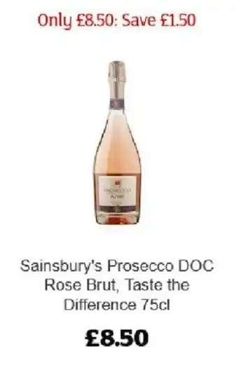 Sainsbury's Sainsbury's Prosecco DOC Rose Brut, Taste the Difference 75cl offer