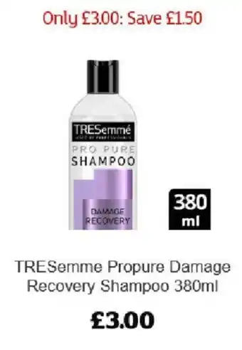 Sainsbury's Tresemme Propure Damage Recovery Shampoo 380ml offer