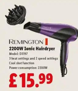 Lidl REMINGTON 2200W Ionic Hairdryer offer