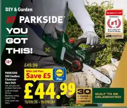 Lidl Parkside 20V Cordless Chainsaw - Bare Unit offer