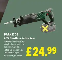 Lidl PARKSIDE 20V Cordless Sabre Saw offer