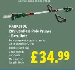 Lidl PARKSIDE 20V Cordless Pole Pruner - Bare Unit offer