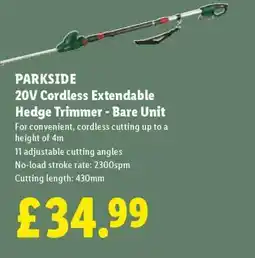 Lidl PARKSIDE 20V Cordless Extendable Hedge Trimmer – Bare Unit offer