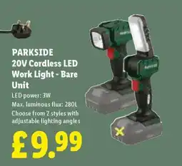 Lidl PARKSIDE 20V Cordless LED Work Light - Bare Unit offer