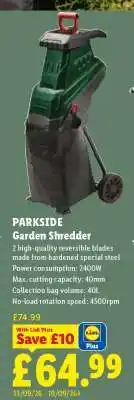 Lidl PARKSIDE Garden Shredder offer
