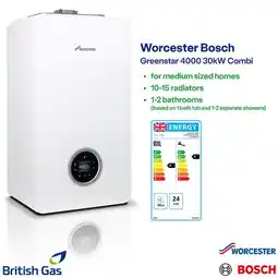 Costco Worcester Bosch 4000 30kW Combi Boiler Installed by British Gas offer