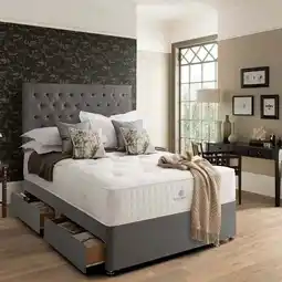 Costco Pocket Spring Bed Company Pemberley Mattress & Light Grey Divan with 4 Drawers in 3 Sizes offer
