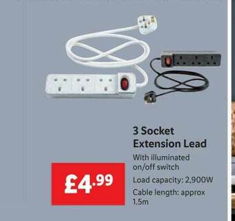 Lidl 3 Socket Extension Lead offer