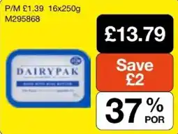 Booker Wholesale Dairypak butter offer