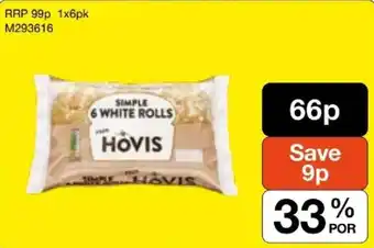 Hovis simple 6 white rolls