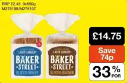 Booker Wholesale Baker Street sliced white and sliced brown offer