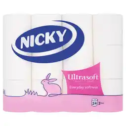 Iceland Nicky Ultrasoft Toilet Tissue 3 Ply 24 Rolls offer