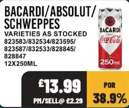 Bestway Bacardi absolut schweppe offer