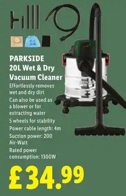 Lidl Parkside 20L Wet & Dry Vacuum Cleaner offer