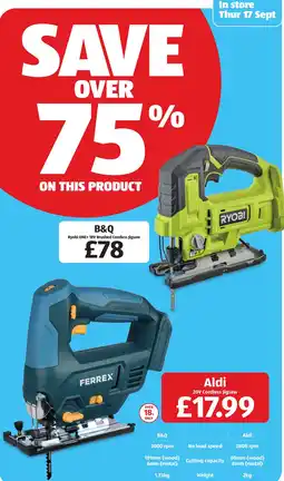 Aldi Ryobi one+ 18v brushed cordless jigsaw offer