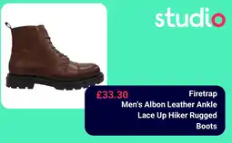 Studio Firetrap men's albon leather ankle lace up hiker rugged boots offer