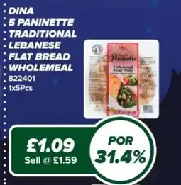 Bestway Dina 5 paninette traditional lebanese flat bread wholemeal offer