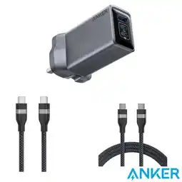 Costco Anker Prime Charger (100W, 3 Ports, GaNPrime) with 0.9 m & 1.8m 240W USB-C Cables offer