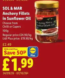 Lidl Sol & Mar Anchovy Fillets in Sunflower Oil offer