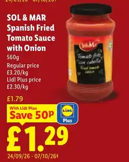 Lidl Sol & Mar Spanish Fried Tomato Sauce with Onion offer