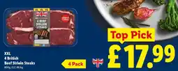 Lidl XXL 4 British Beef Sirloin Steaks offer