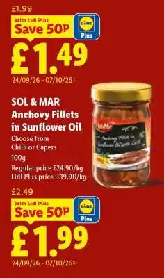 Lidl Sol&Mar Anchovy Fillets in Sunflower Oil offer