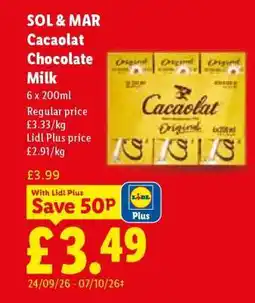 Lidl SOL & MAR Cacaolat Chocolate Milk offer