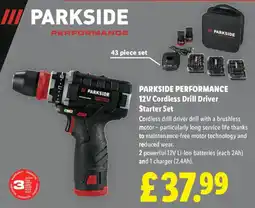 Lidl Parkside Performance 12V Cordless Drill Driver Starter Set offer