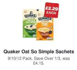 Spar Quaker oat so simple sachets offer