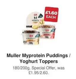 Spar Muller myprotein puddings / yoghurt toppers offer