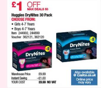 Costco Huggies Drynites 30 Pack offer
