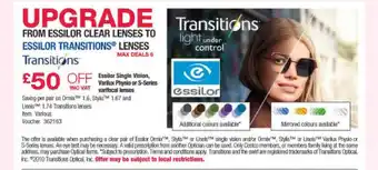 Costco Upgrade From Essilor Clear Lenses To Essilor Transitions Lenses offer