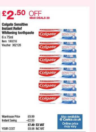 Costco Colgate Sensitive Instant Relief Whitening Toothpaste offer
