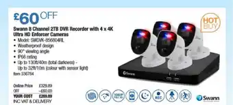 Costco Swann 8 Channel 2TB DVR Recorder With 4 X 4k Ultra HD Enforcer Cameras offer