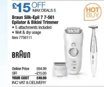 Costco Braun Silk-Epil 7 7-561 Epilator & Bikini Trimmer offer