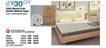 Costco Panda Memory Foam Bamboo Mattress Topper offer