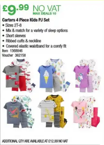 Costco Carters 4 Piece Kids PJ Set offer