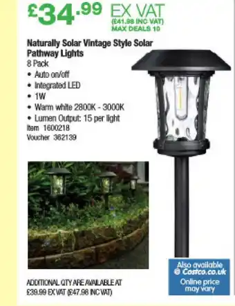 Costco Naturally Solar Vintage Style Solar Pathway Lights offer